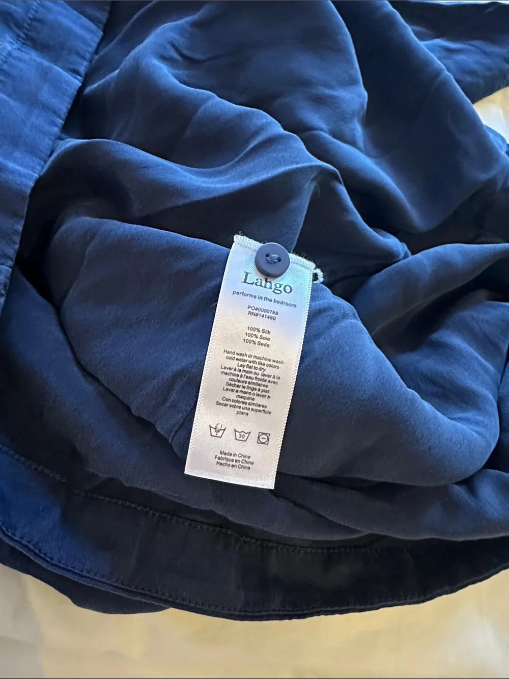 Lahgo Lunya Navy Blue Men's Henley Top  Silk Pajamas Set